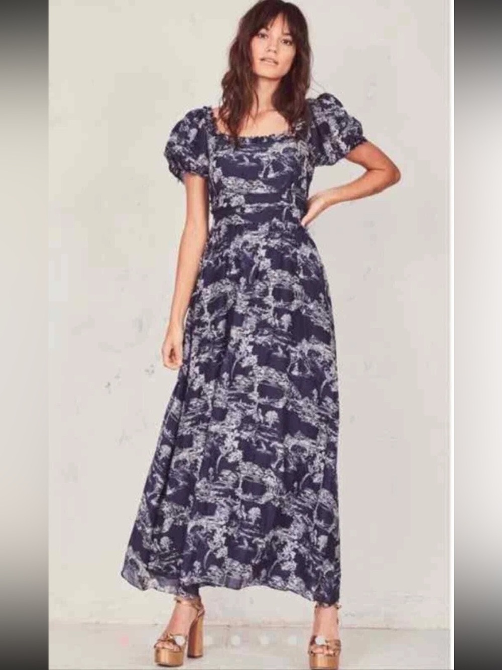 LoveShackFancy Bridget Frayed Maxi Dress Size 8 Puff Sleeve Cottagecore Romantic